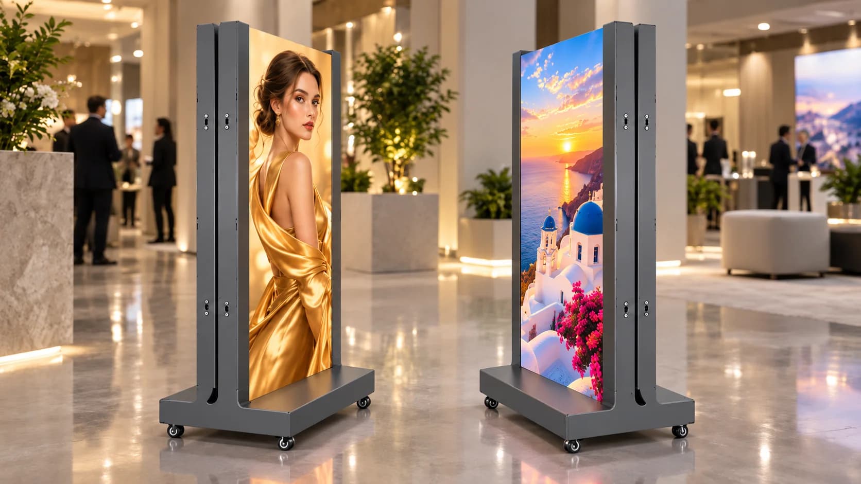Folded LED poster showing different content on its two sides