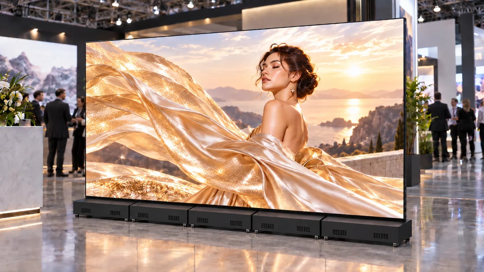 Multiple LED posters placed side by side to form one continuous screen